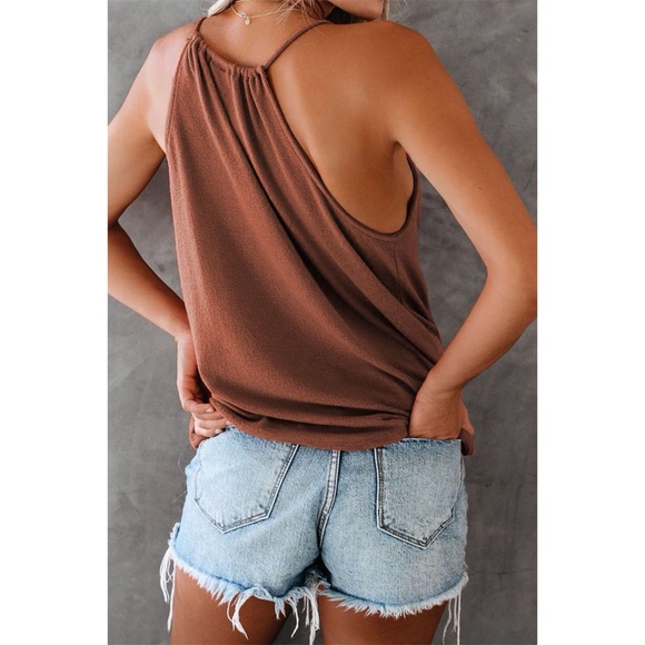 Brown Quicksand Spaghetti Strap Tank Top with Tie Detailing - Picture 3 of 13